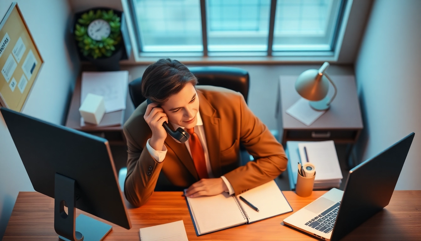 Wholesale real estate cold callers engaging in a phone conversation to connect with potential sellers.