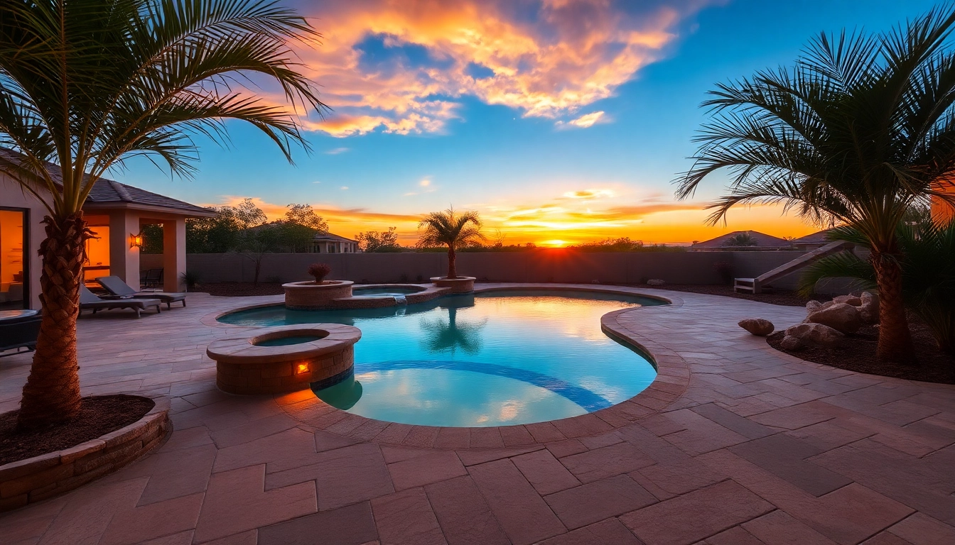 Transform your outdoor area with stunning hardscapes & pools featuring natural stone designs and lush greenery.