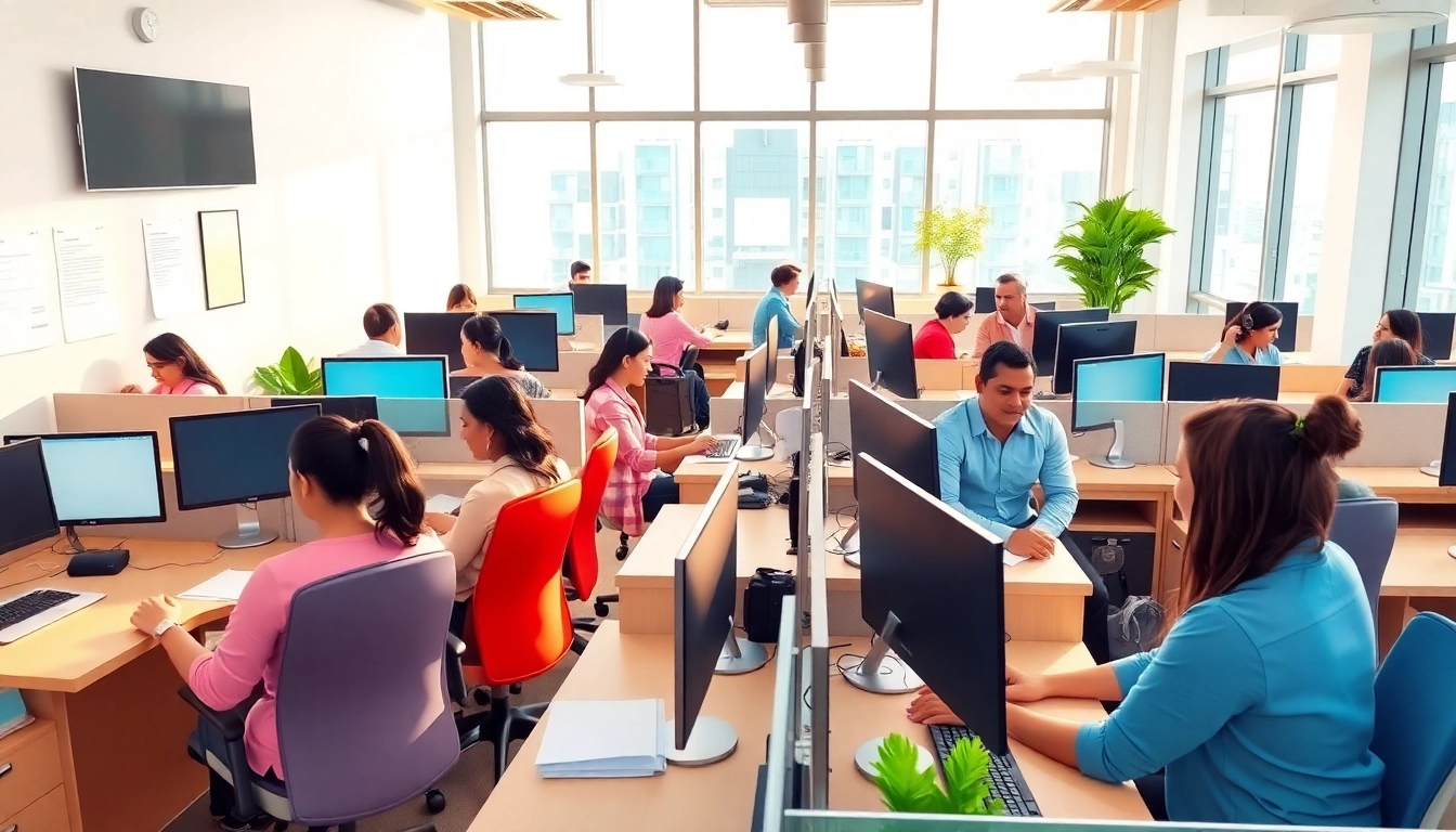 Dynamic workspace at a call center in Tijuana showcasing professional agents assisting customers.