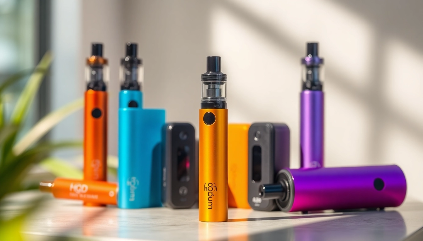 Purchase HQD Surv kaufen with a stunning array of colorful vape pens showcased in an elegant setting.