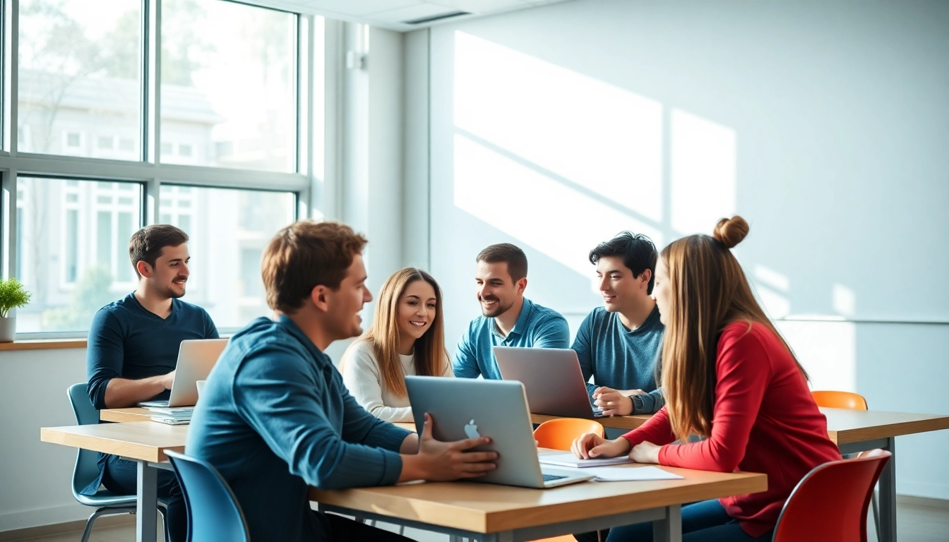 Students learning digital marketing techniques in a workshop for the Digital Marketing Diploma Κύπρος.