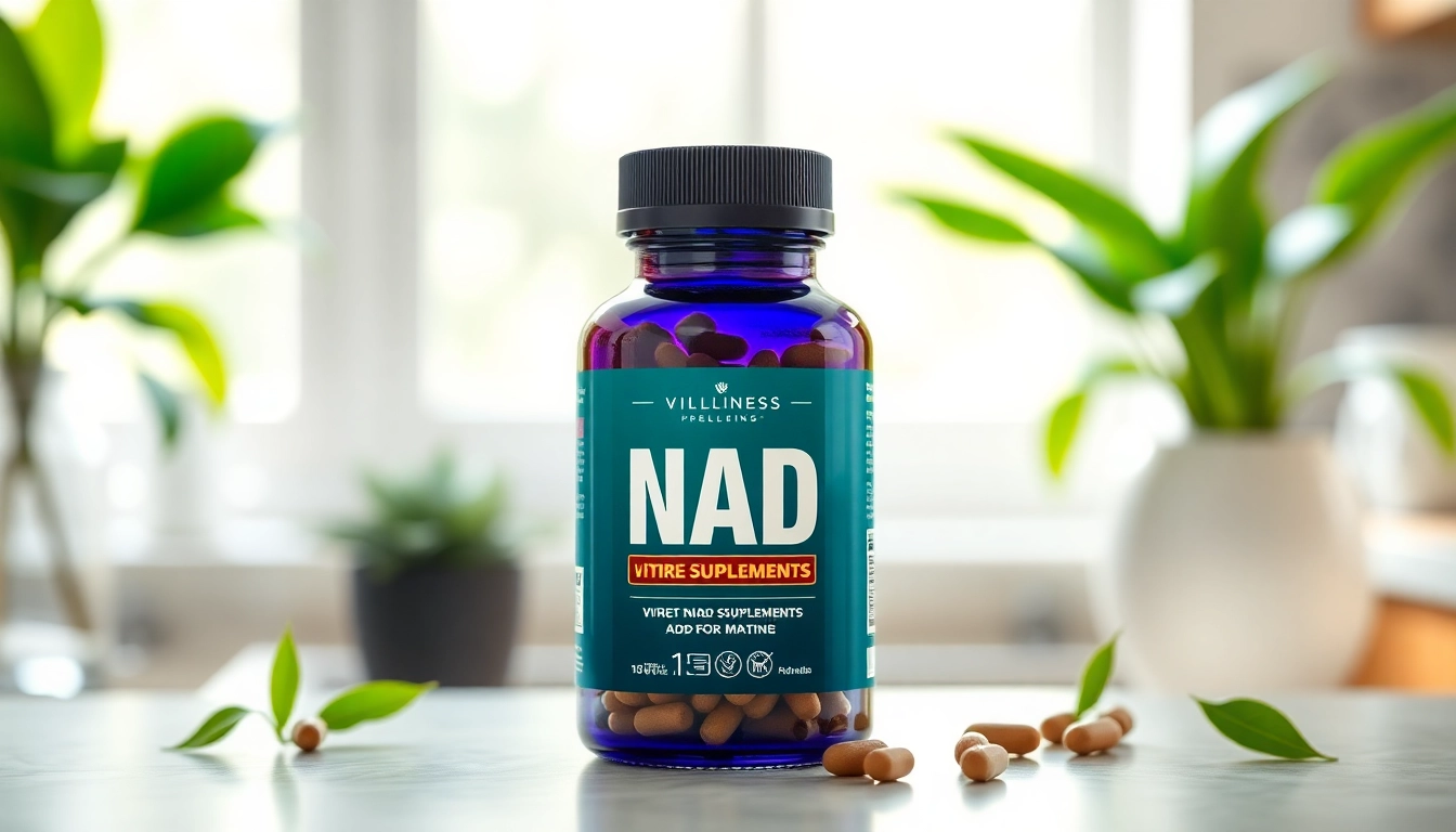 Boost your vitality with premium NAD supplement capsules in a sleek bottle surrounded by greenery.