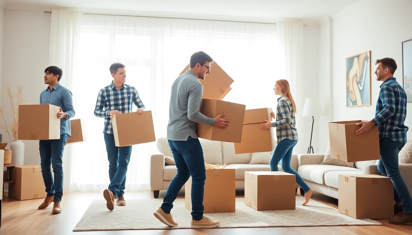 Efficient removal teams from removal companies Keighley packing and moving furniture in a sunlit home.